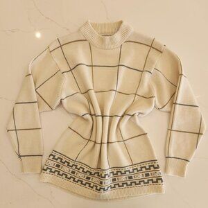 VTG Lambs Wool Blend Sz M Liz Claiborne Geometric Knit Cream Soft light academia